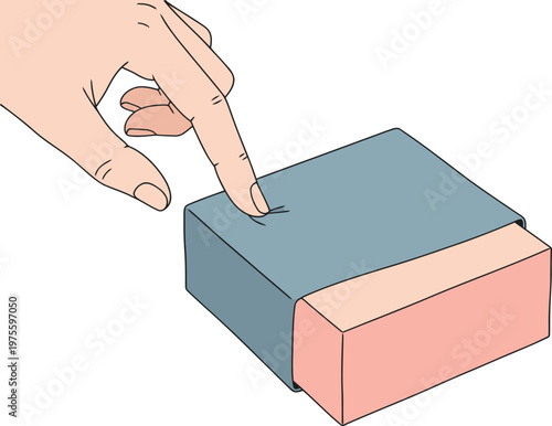 A hand interacts with a sliding sleeve gift box. Clean, modern illustration. Focus on the box's design and tactile feel. Suitable for packaging and gift concepts.