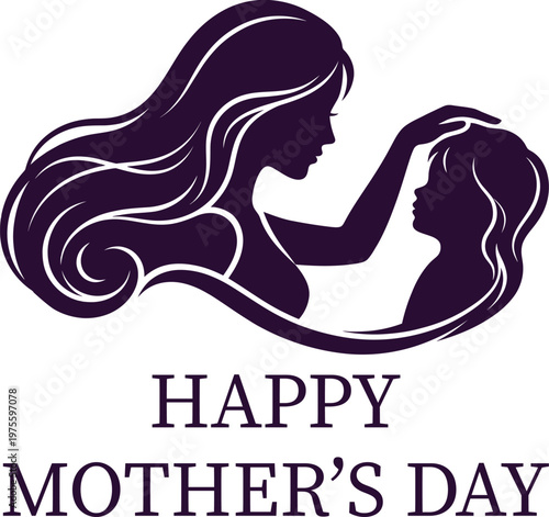 Happy mothers day purple logo with mother and daughter silhouette