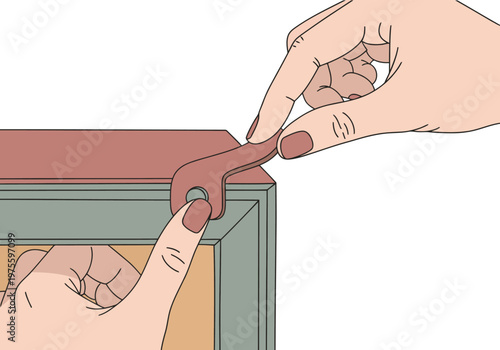 A hand opens a magnetic flap gift box, showcasing a close-up of the mechanism. Clean, modern illustration style. Perfect for packaging or gift concepts.