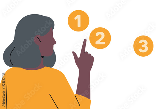 A woman points to skincare steps. Clean, modern illustration guides a skincare routine. Bright, inviting design for beauty and wellness content.