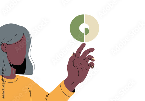 A professional woman interacts with a quantum data visualization, symbolizing data technology. Modern, digital illustration with a focus on innovation and future trends.