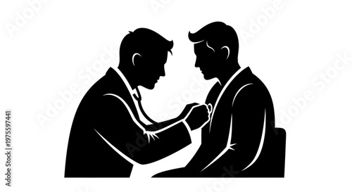 Silhouette vector illustration depicting a doctor using a stethoscope on a patient against a clean white background, symbolizing World Health Day with a simple and impactful graphic design