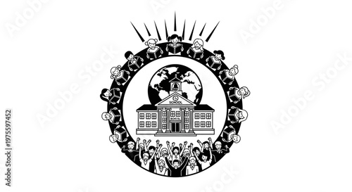 Building Earth Globe Emblem.