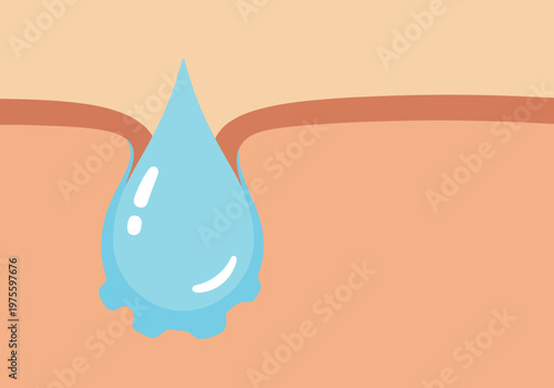 A stylized droplet of collagen delivers hydration to skin detail. Illustrative graphic showcasing skin moisture and collagen replenishment. Clean, modern design.