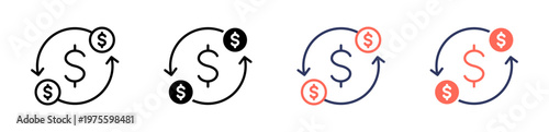 money cycle icon set multiple style collection