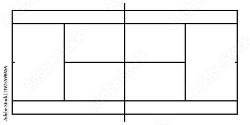 テニスコートのモノクロ平面図アイコン（俯瞰・シンプル・作戦盤・図解）