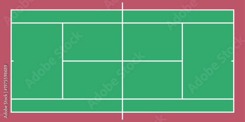 テニスコートの緑色平面図アイコン（俯瞰・カラー・クラシック・作戦盤・図解）