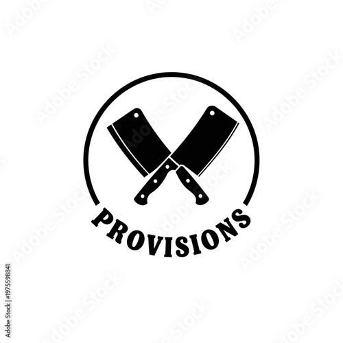 Vintage Retro Butcher Knife Cleaver Crossed for Butchery Meat or Chef Logo Design.