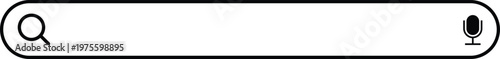 Minimalist search bar design with magnifying glass icon, web browser address bar element isolated on white background.