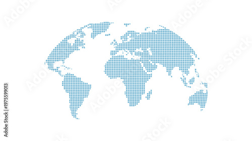 Abstract Square Pixel World Map Vector – Minimalist Blue Grid Globe Illustration on White Background
