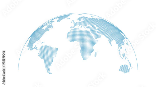 Abstract Square Dotted Globe Vector – Minimalist 3D Blue Hemisphere World Map with Circle Outline on White Background
