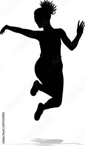 A happy woman jumping for joy in mid air silhouette person concept