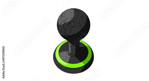 A black and green joystick or gear shift knob with a textured spherical top and a bright green ring at the base, isolated on a white background.