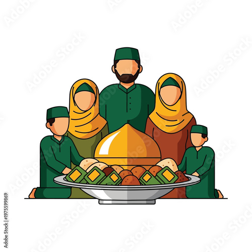 Family gathers for idul adha feast with traditional foods