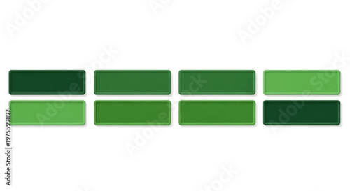 A series of eight rectangular bars displaying various shades of green, arranged in two rows on a white background.