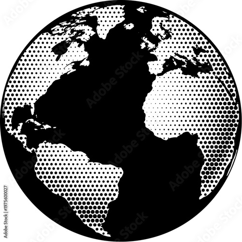 Illustration of world planet earth globe map. In a vintage retro comic halftone style.