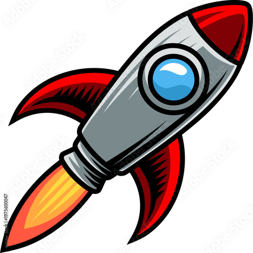 A space ship or rocket ship spaceship rocketship cartoon illustration in a vintage comic pop art style
