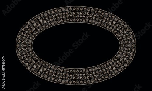 Gold ovale frame, Greek meander. Ovale gold frame, Greek palmette ornament. Ancient Greek, Roman ceramic. Egyptian, Assyrian, China. Classic border for plate, textile, engraving, embroidery, porcelain