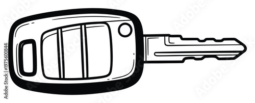 Contemporary car key with integrated remote control fob, symbolizing vehicle access, security, and personal transportation, perfect for automotive concepts, graphic designs, and digital