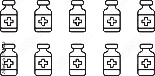 A group of medicine bottles with a cross on them