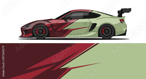 Side Profile of a Colorful Sports Car Illustration.
