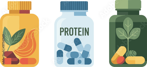 Three bottles of supplements with different ingredients