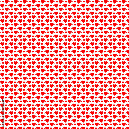 A pattern with small red hearts is repeated against a white background. This design can be used for various projects like gifts, cards, or themed events.