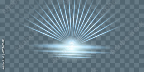 Abstract blue light rays PNG effect with glare and sparkles on dark background. Vector 10 EPS