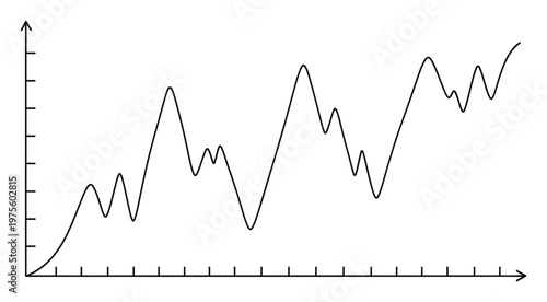 Simple black and white line graph illustrating statistical data fluctuations and an overall upward trend suitable for business and financial presentations