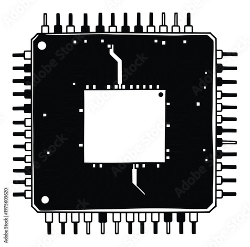 Essential microchip component symbolizing advanced computing power and modern electronic technology for use in digital media and scientific presentations