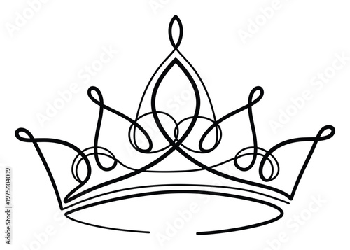 Minimalist line art crown design for elegant branding, luxurious emblems, majestic wedding invitations, or regal apparel decoration applications.