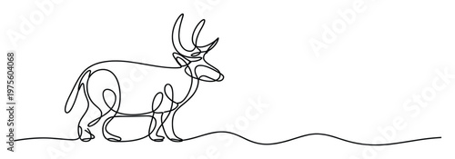 Graceful continuous line drawing of a deer or antelope with prominent antlers, symbolizing natures elegance for modern branding and graphic projects