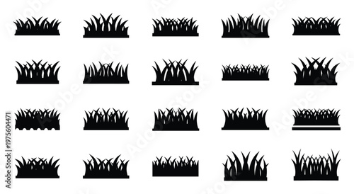 Set of diverse grass silhouettes representing natural landscapes and outdoor environments for graphic resources or decorative elements in various design projects
