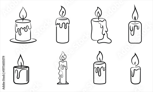 Hand-drawn Burning Candles Icons Outline Set
