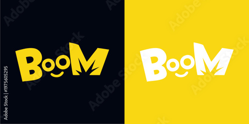 Logo design featuring BooM text on contrasting black and yellow background, perfect for branding and advertising