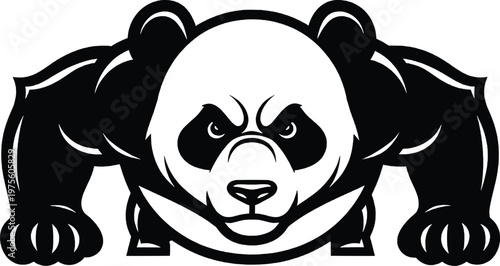 Muscular panda in push-up pose - strength and power