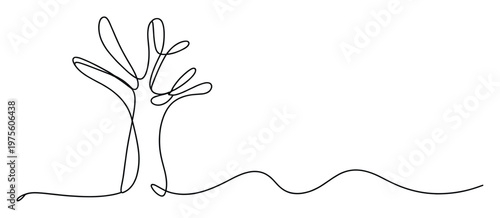 Continuous line drawing of a stylized tree with looping branches and a wavy ground line perfect for minimalist decor eco friendly presentations or nature themed marketing materials