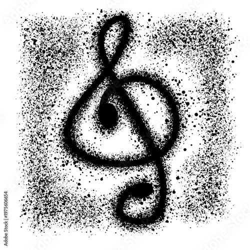 G clef music note sign or icon isolated on white background with grunge style