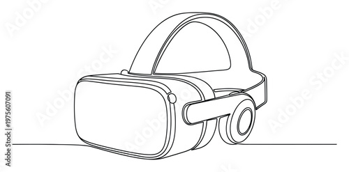 Sleek virtual reality glasses continuous single line drawing for advanced technology presentations, digital experiences, and immersive entertainment applications