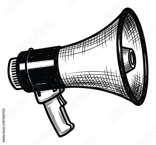 Bold megaphone drawing conveying important messages, public address, urgent announcements, and effective outreach concepts