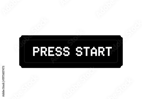 Pixelated Retro Gaming Button with the Text 'PRESS START' on a White Background