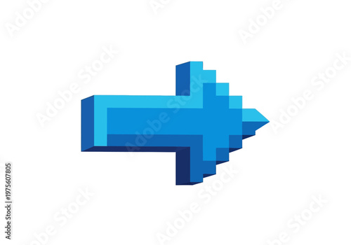Pixelated Blue Right Arrow Icon on White Background, Indicating Direction and Navigation