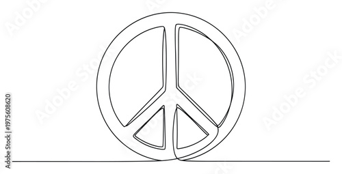 Continuous line drawing of the peace symbol representing global harmony and nonviolence ideal for social justice campaigns educational materials and international relations presentations