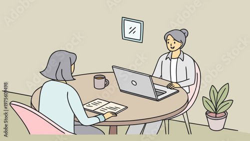 Vector illustration of people discussing business at table. Corporate consultation, project planning, teamwork meeting, professional communication, and office collaboration concept.