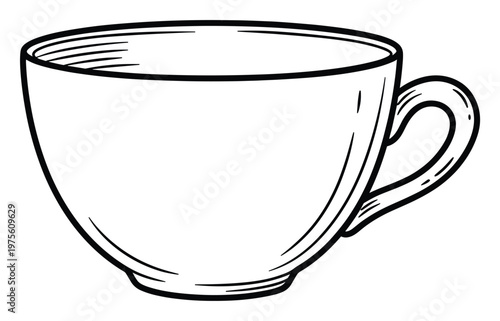Basic monochrome doodle of a ceramic cup ready for use in web graphics, educational materials, or printable coloring book activities.