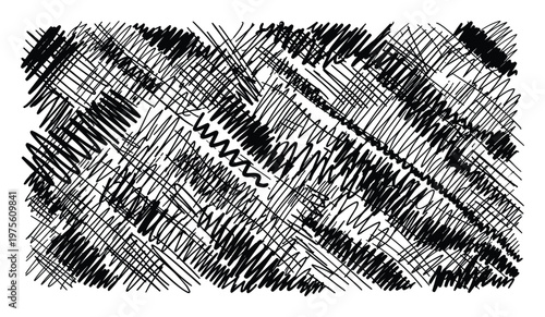 Energetic abstract black and white hand drawn chaotic scribble lines create a visually engaging distressed texture background perfect for modern graphic design applications