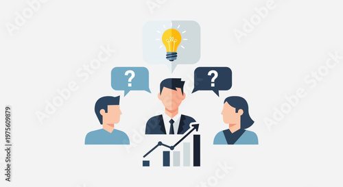 Team brainstorming session with lightbulb idea above head business growth concept