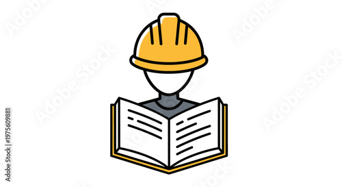 Construction Worker Silhouette Reading Book for Industrial Education and Safety Training
