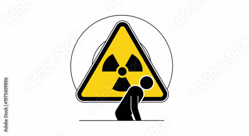 Radiation Hazard Warning Sign with Person Silhouette and Radioactive Biohazard Triangle