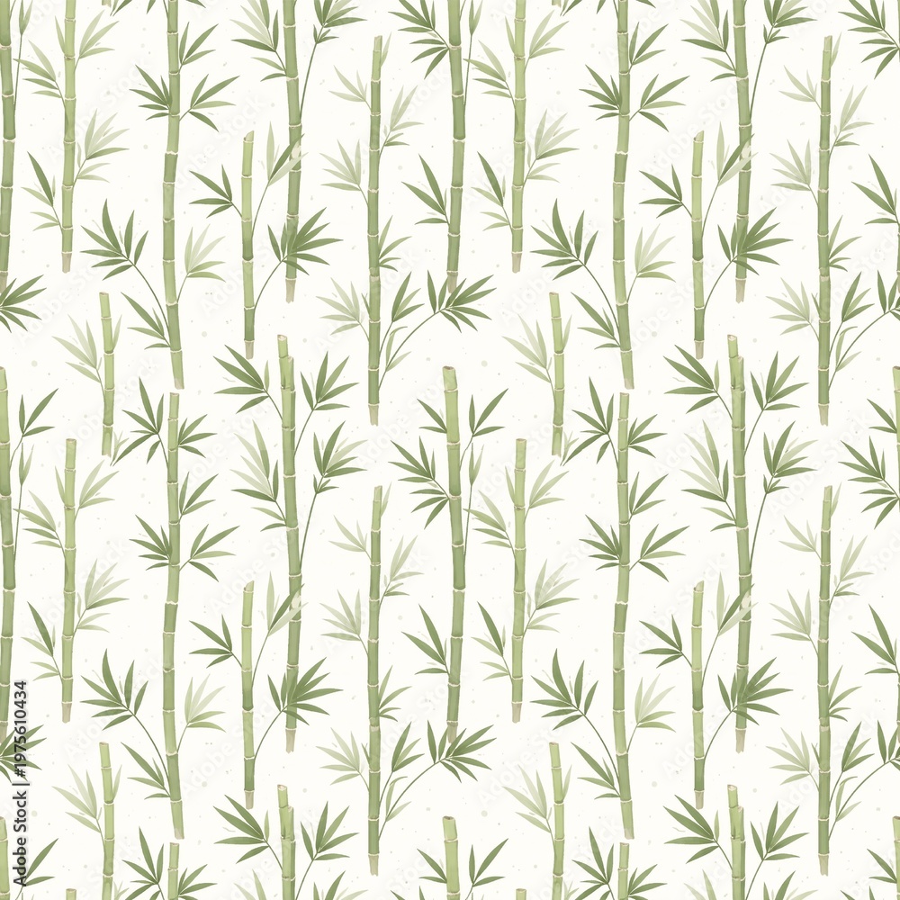 Fototapeta premium Minimal Bamboo Seamless Pattern on White Background, Natural Green Botanical Design